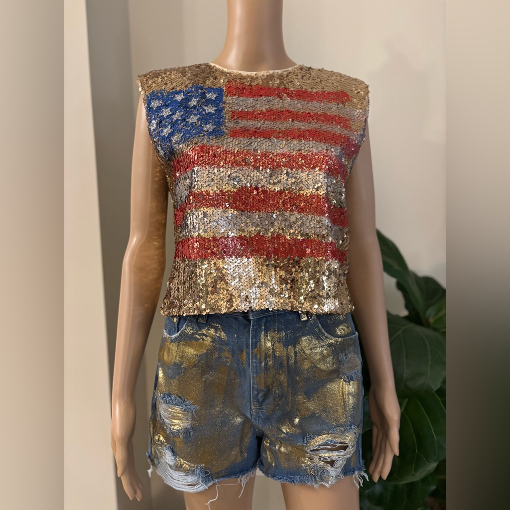 Judith March Gold Sequin American Flag Outfit
